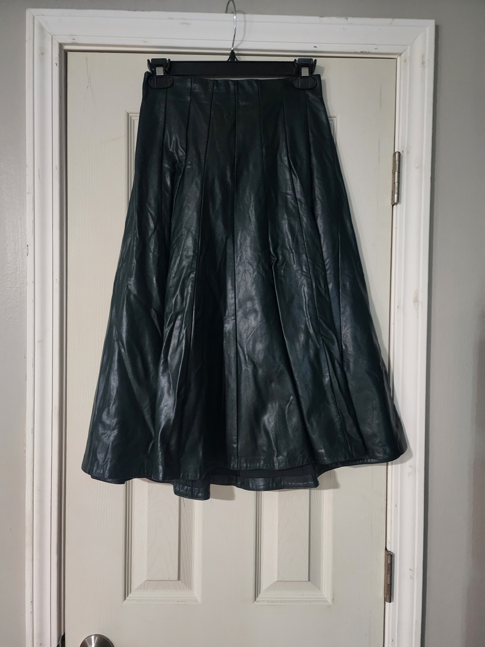 Eloquii Dark Green Faux Leather Pleated A-Line Midi Skirt...Never Worn